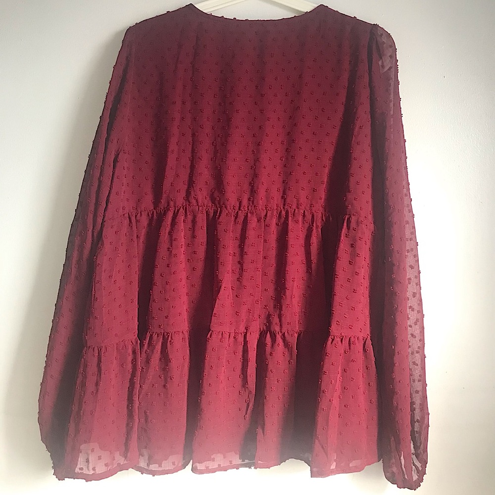 SAVANNA JANE Burgundy Embroidered Swiss Dot Top - Picture 7 of 13